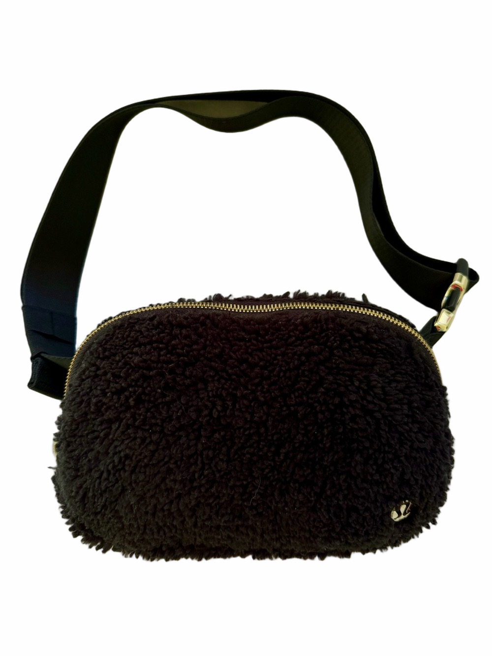 Lululemon Sherpa Belt Bag Crossbody Purse Black Faux Shearling Fur Gold